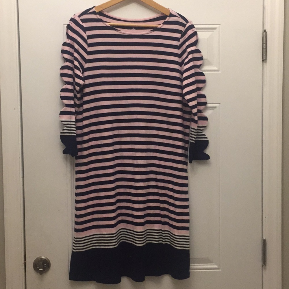 Kim Rogers 3/4 Scallop Stripe Dress Sz M New